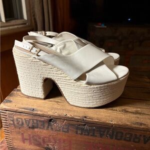 SCHUTZ White Platform Espadrille Sandals 10.5